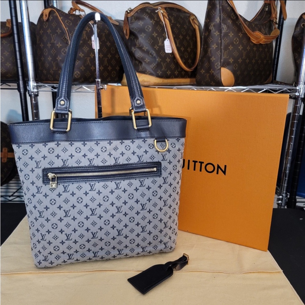 Authentic Louis Vuitton Blue Mini Lin Lucille GM Tote Bag